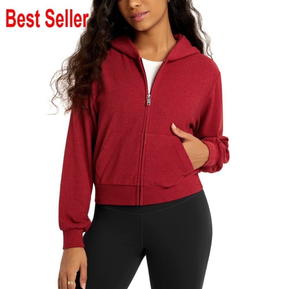 Women's Stretch Fleece Cropped Hoodie Full Zip Cozy Jacket with Pockets